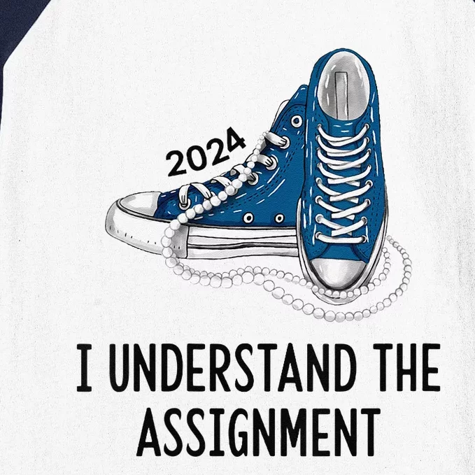 Women I Understand The Assignment Sneakers And Pearls Kamala 2024 Gift Baseball Sleeve Shirt