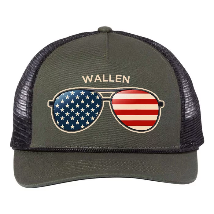 W.A.L.L.E.N In Vintage Us Flag Sunglasses Retro Rope Trucker Hat Cap