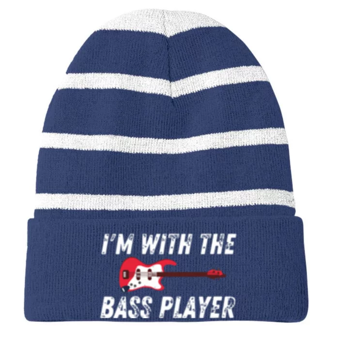 Womens Im With The Bass Player Bassist Couple Wife Girlfriend Striped Beanie with Solid Band