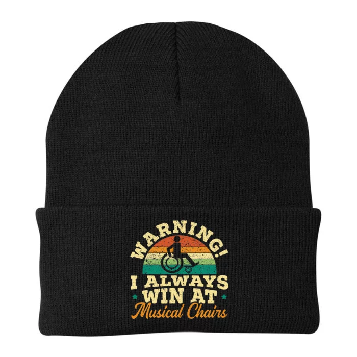 Warning I Win At Musical Chairs Wheelchair Handicap Knit Cap Winter Beanie