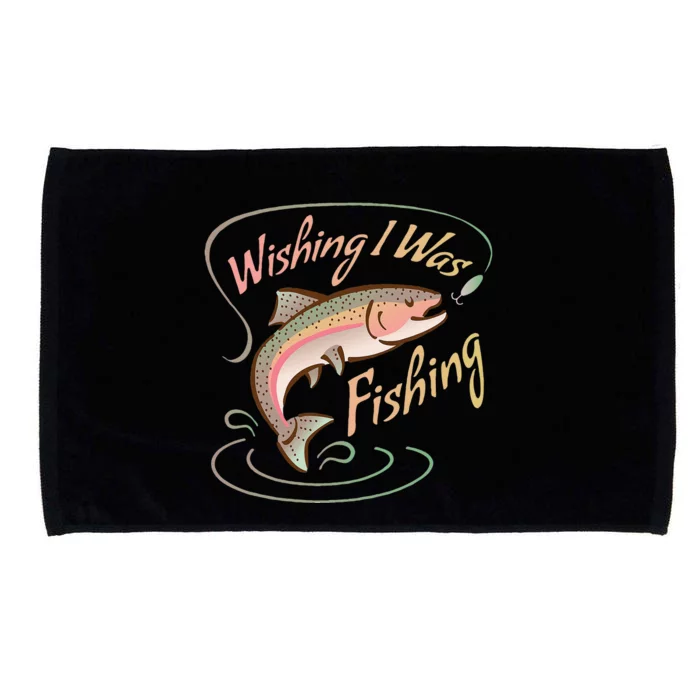 WISHING I WAS FISHING Rainbow Trout Salmon Sport Fish Microfiber Hand Towel