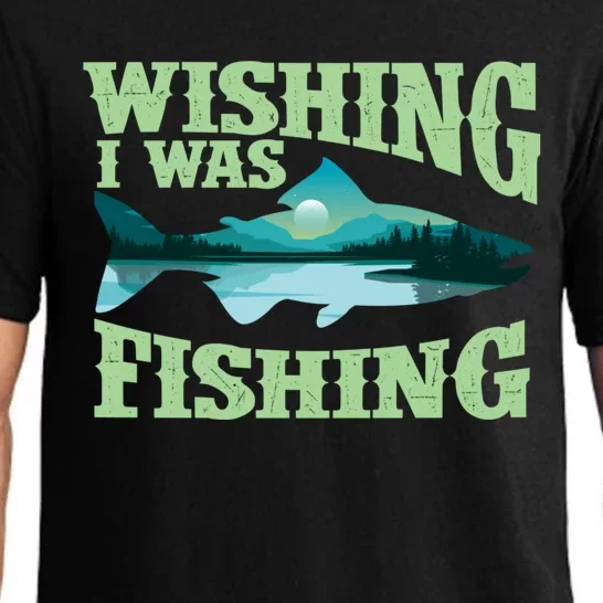 Wishing I Was Fishing Fisherman Fish Lover Angling Pajama Set