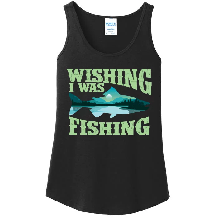 Wishing I Was Fishing Fisherman Fish Lover Angling Ladies Essential Tank