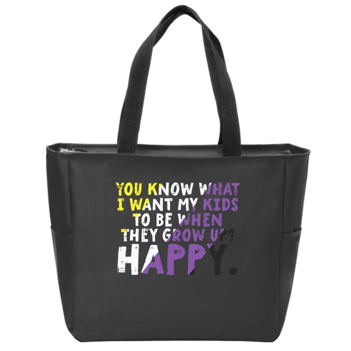 What I Want My Grow Up Happy Enby Pride Flag Zip Tote Bag