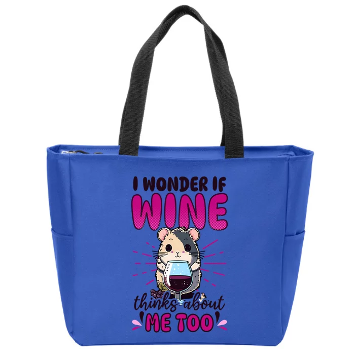 Wonder If Wine Thinks Of Me Hamster Design Wine Lover Gift Zip Tote Bag