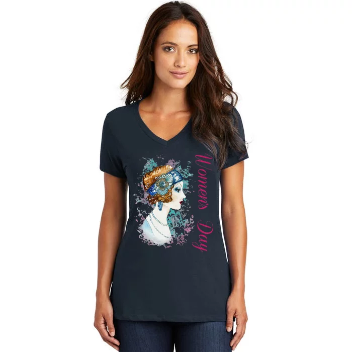 Womens International Women's Day March 8 Vingtaine Femme Art Gift Women's V-Neck T-Shirt