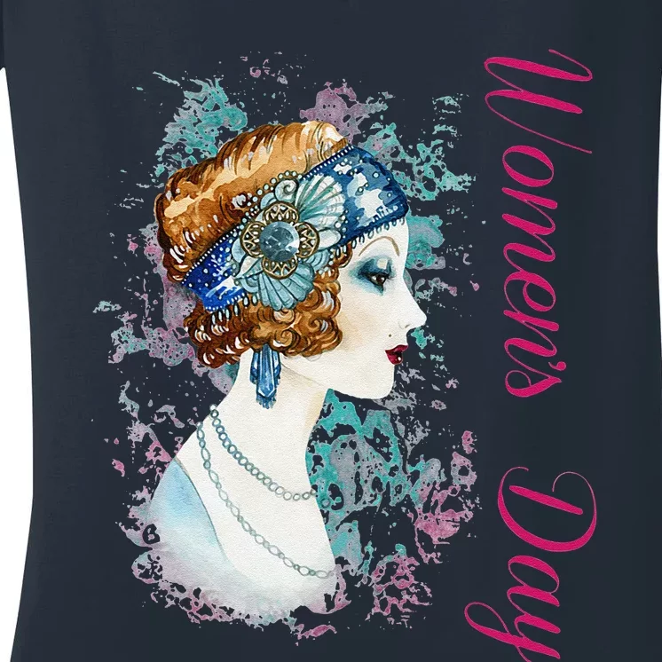 Womens International Women's Day March 8 Vingtaine Femme Art Gift Women's V-Neck T-Shirt