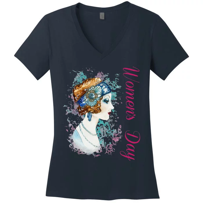 Womens International Women's Day March 8 Vingtaine Femme Art Gift Women's V-Neck T-Shirt