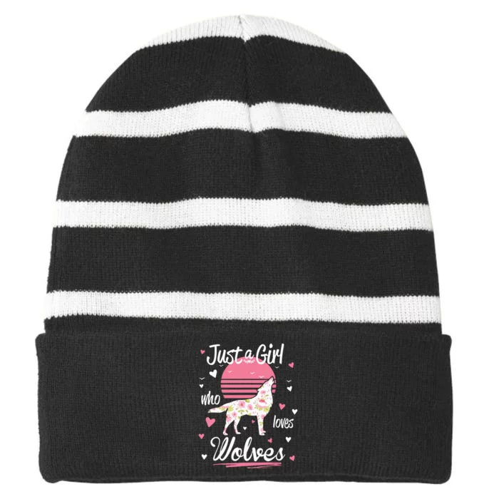 Wolf Just A Who Loves Wolves Striped Beanie with Solid Band