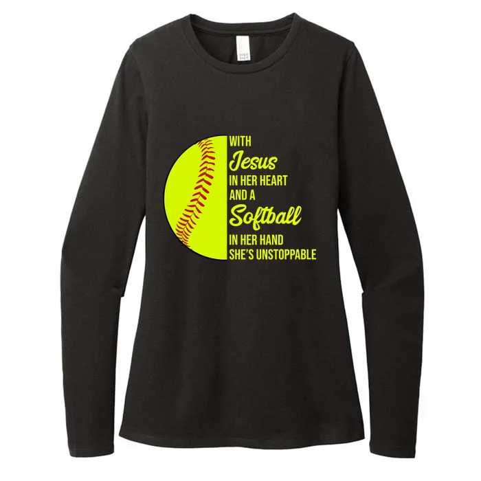 With Jesus In Her Heart She's Unstoppable Softball Gift Womens CVC Long Sleeve Shirt