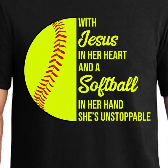 With Jesus In Her Heart She's Unstoppable Softball Gift Pajama Set