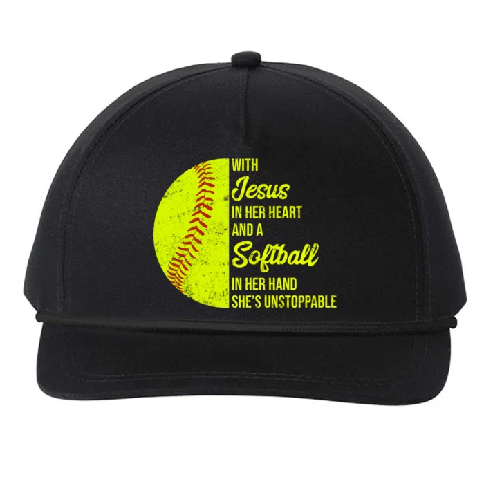 With Jesus In Her Heart Softball Gift Snapback Five-Panel Rope Hat