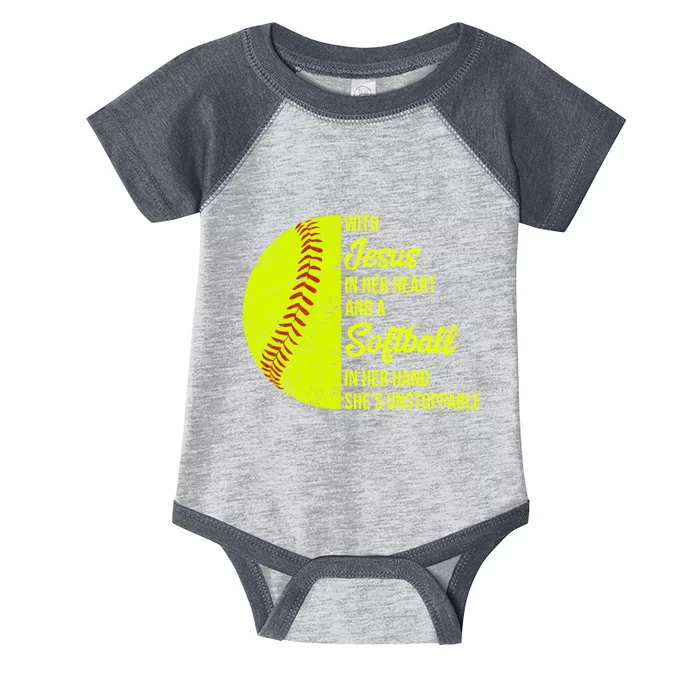 With Jesus In Her Heart Softball Gift Infant Baby Jersey Bodysuit