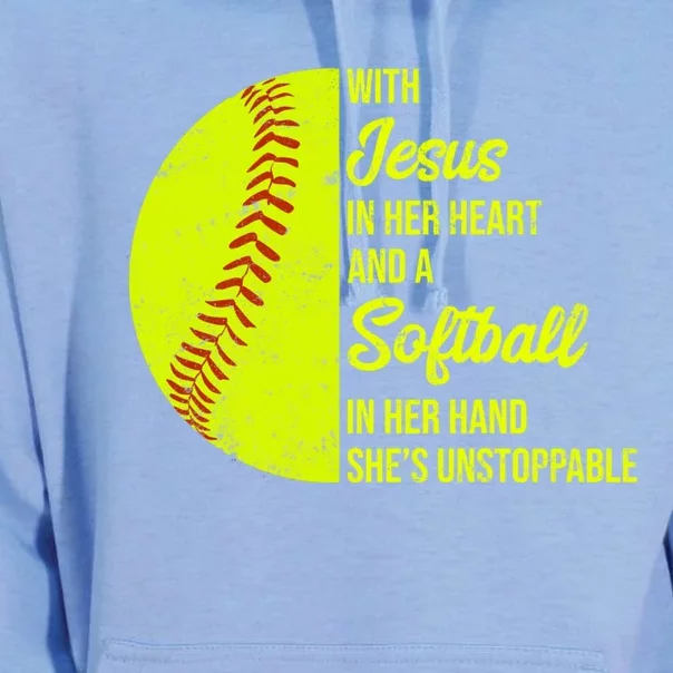 With Jesus In Her Heart Softball Gift Unisex Surf Hoodie