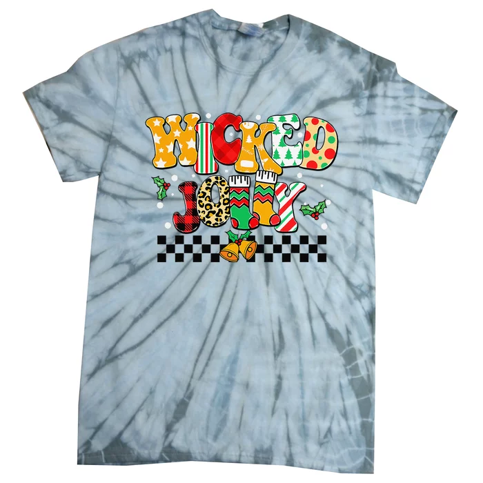 Wicked Jolly Merry Christmas Funny Xmas Checked Tie-Dye T-Shirt