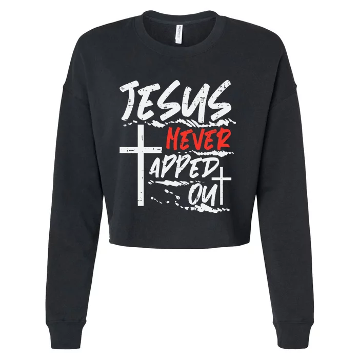 Wrestling Jesus Never Tapped Out Christian Wrestle Cropped Pullover Crew