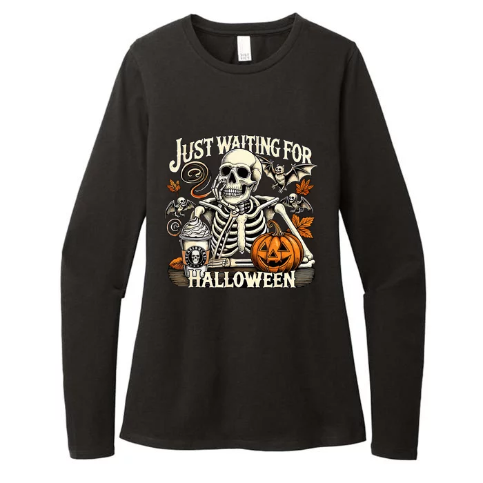 Womenss Just Waiting For Halloween Skeleton Summerween Womens CVC Long Sleeve Shirt