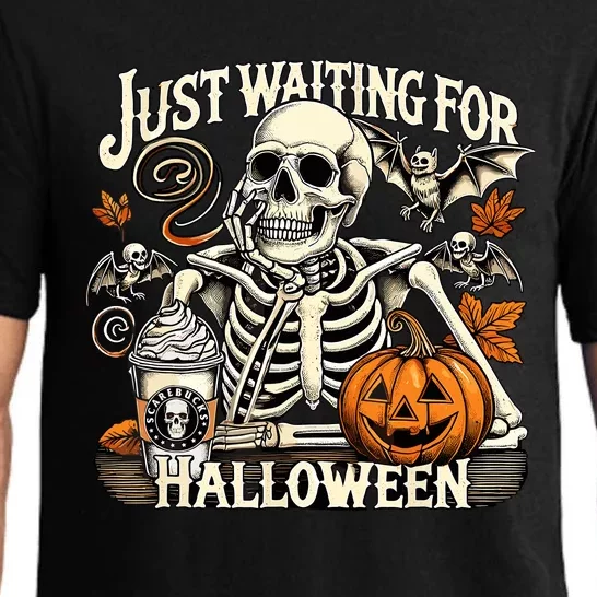 Womenss Just Waiting For Halloween Skeleton Summerween Pajama Set