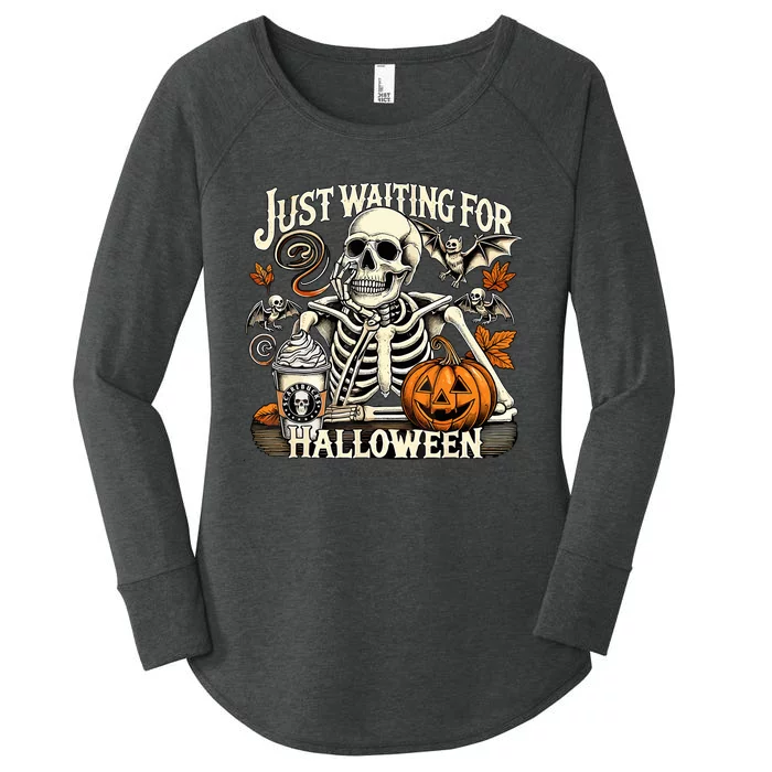 Womenss Just Waiting For Halloween Skeleton Summerween Women's Perfect Tri Tunic Long Sleeve Shirt