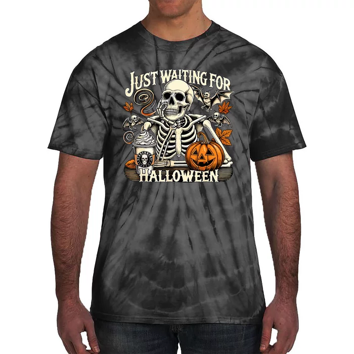 Womenss Just Waiting For Halloween Skeleton Summerween Tie-Dye T-Shirt