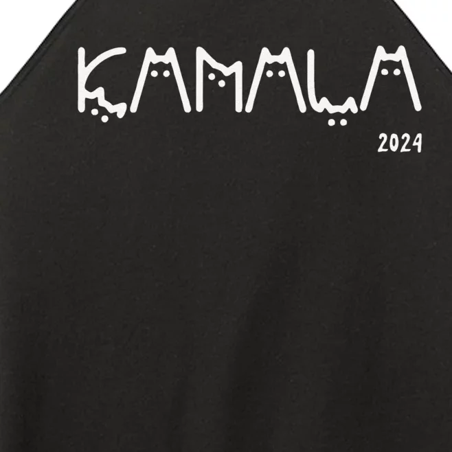 Women Kamala Cat Letter Font Design 2024 Gift Women’s Perfect Tri Rocker Tank