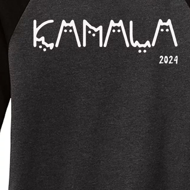 Women Kamala Cat Letter Font Design 2024 Gift Women's Tri-Blend 3/4-Sleeve Raglan Shirt