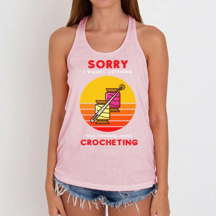 Wo Knitting Crochet Lover Crocheter Crocheting Retro Gift Women's Knotted Racerback Tank