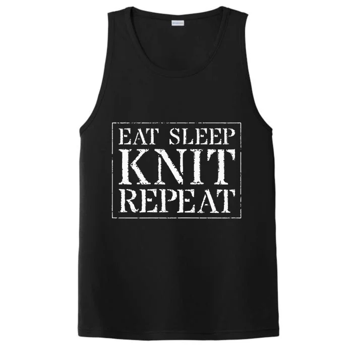 Womens Knitting Eat Sleep Knit Repeat Performance Tank