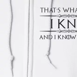 Womens Knitting Gifts For Knitters I Knit I Know Things Funny Full Zip Hoodie