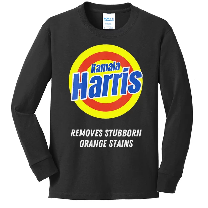 Women Kamala Harris 2024 Removes Stubborn Orange Stains Humorous Gift Kids Long Sleeve Shirt