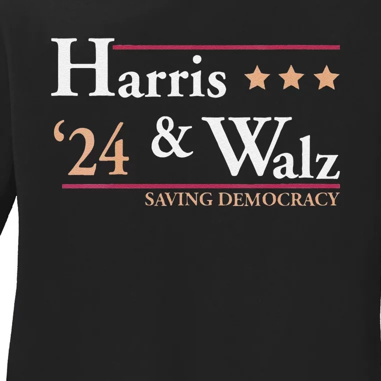 Women Kamala Harris Tim Walz Saving Democracy Election Campaign Gift Ladies Long Sleeve Shirt