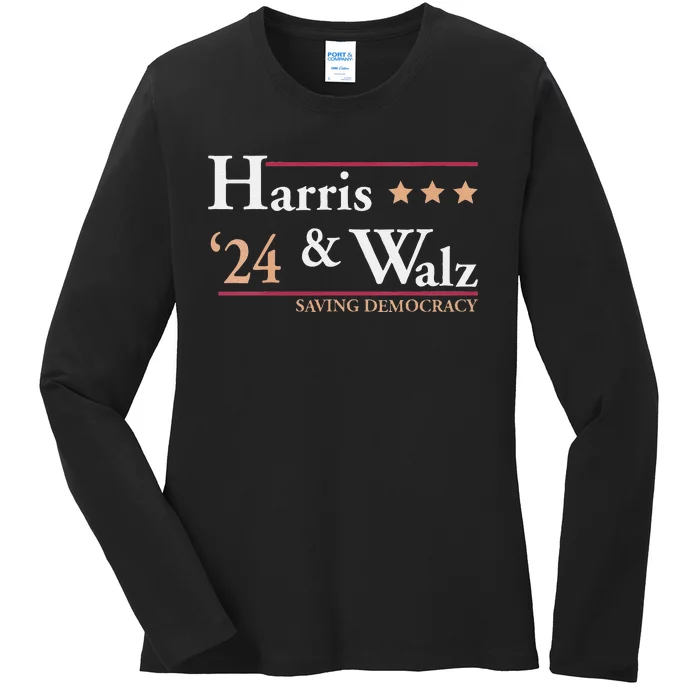 Women Kamala Harris Tim Walz Saving Democracy Election Campaign Gift Ladies Long Sleeve Shirt