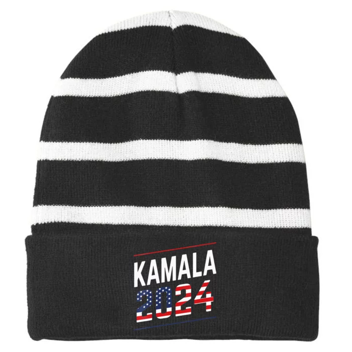 Wo Kamala Harris 2024 President Campaign Striped Beanie with Solid Band