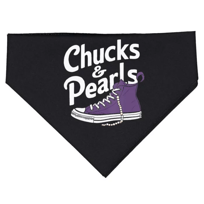 Wo Kamala Harris Chucks And Pearls 2024 Vice President Vneck USA-Made Doggie Bandana