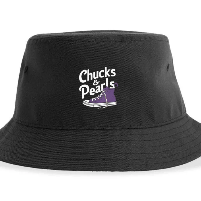 Wo Kamala Harris Chucks And Pearls 2024 Vice President Vneck Sustainable Bucket Hat