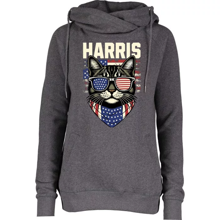 Wo Kamala Harris For President 2024 Funny Cat Lady Graphic Womens Funnel Neck Pullover Hood