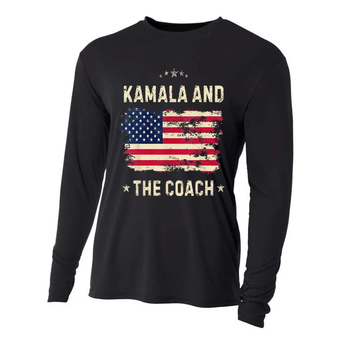 Women Kamala Harris And The Coach 2024 Walz Waltz Usa Flag Gift Cooling Performance Long Sleeve Crew