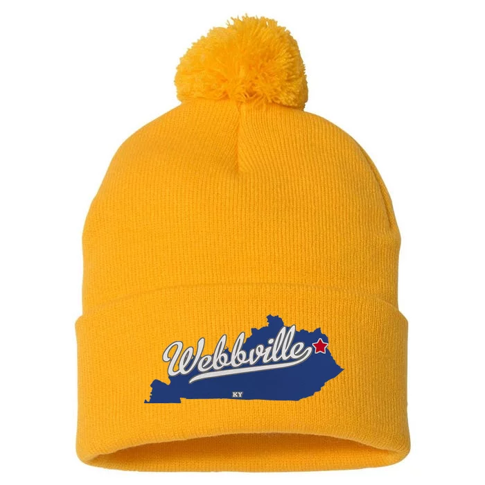 Webbville Kentucky Ky Map Pom Pom 12in Knit Beanie