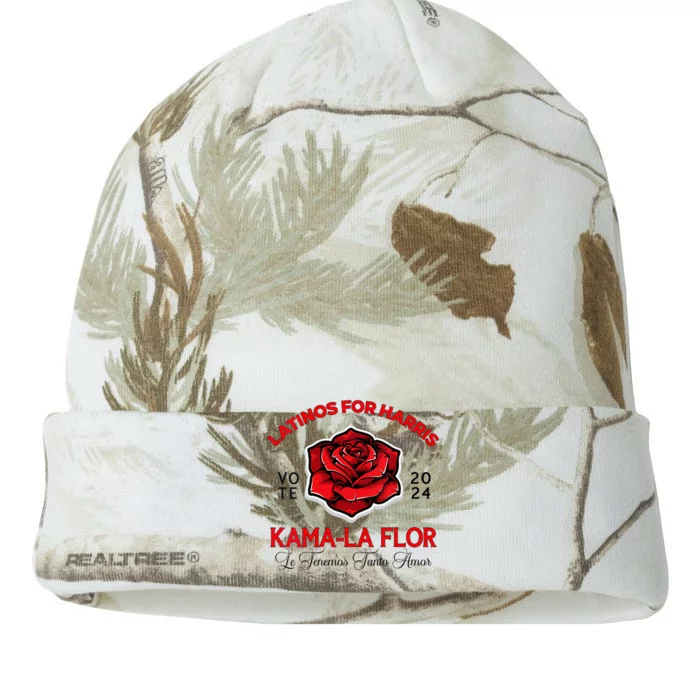 Wo Kama La Flor 2024 Election Latinas Con Kamala Harris Vote Vneck Kati - 12in Camo Beanie