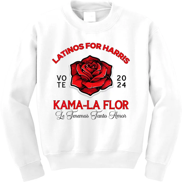 Wo Kama La Flor 2024 Election Latinas Con Kamala Harris Vote Vneck Kids Sweatshirt