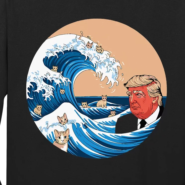 Women Kamala Merchandise Blue Cat Wave Trump Long Sleeve Shirt