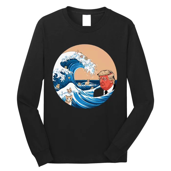 Women Kamala Merchandise Blue Cat Wave Trump Long Sleeve Shirt