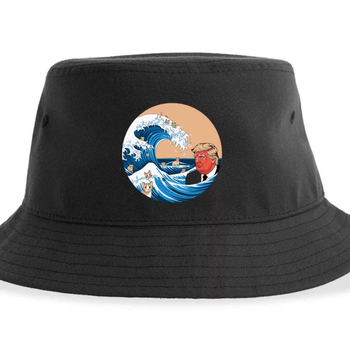 Women Kamala Merchandise Blue Cat Wave Trump Sustainable Bucket Hat