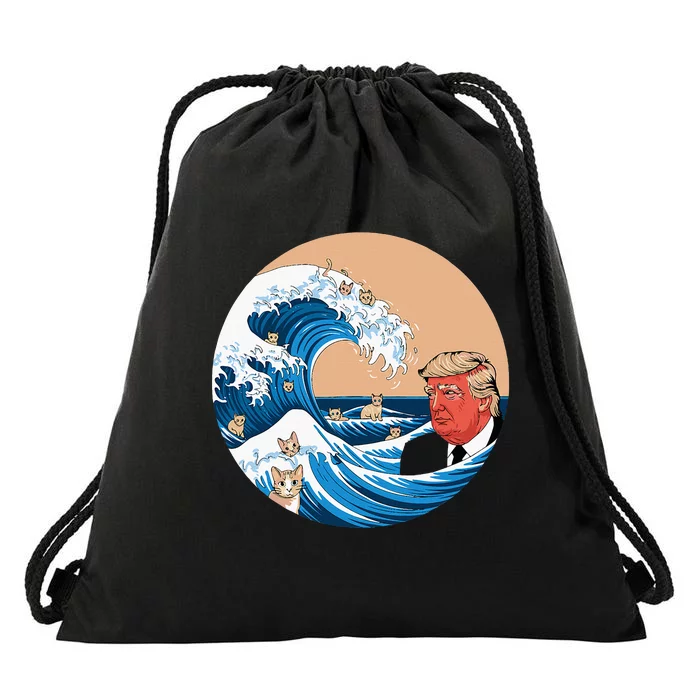 Women Kamala Merchandise Blue Cat Wave Trump Drawstring Bag