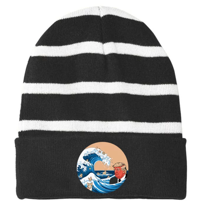 Women Kamala Merchandise Blue Cat Wave Trump Striped Beanie with Solid Band