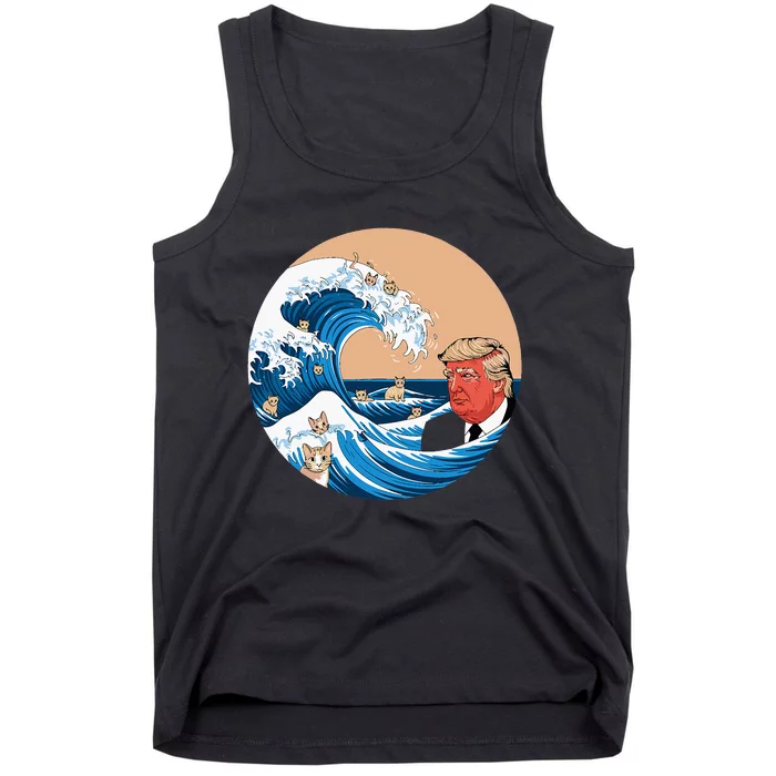 Women Kamala Merchandise Blue Cat Wave Trump Tank Top