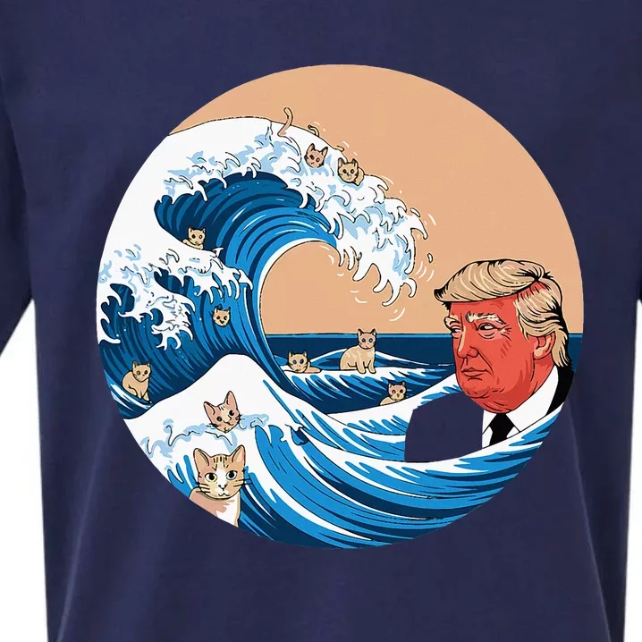 Women Kamala Merchandise Blue Cat Wave Trump Sueded Cloud Jersey T-Shirt