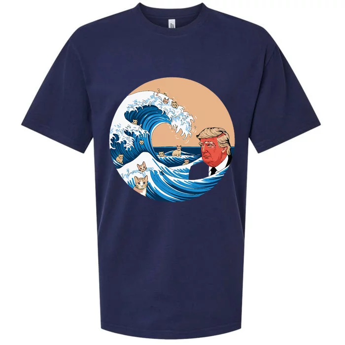 Women Kamala Merchandise Blue Cat Wave Trump Sueded Cloud Jersey T-Shirt