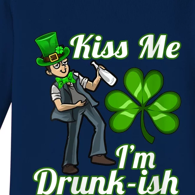 Womens Kiss Me I'm Drunkish Lucky St. Patrick's Day Costume Outfit Baby Long Sleeve Bodysuit