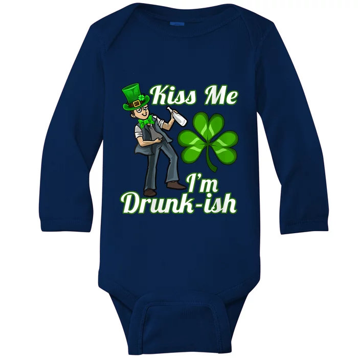 Womens Kiss Me I'm Drunkish Lucky St. Patrick's Day Costume Outfit Baby Long Sleeve Bodysuit